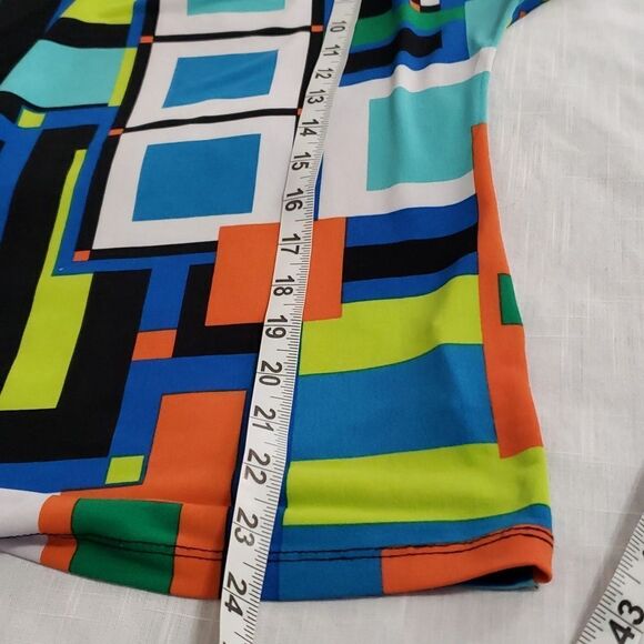 New Directions. Petite. EUC. Blue, Orange, Teal Short Sleeve Top. Size XLP - Picture 9 of 10